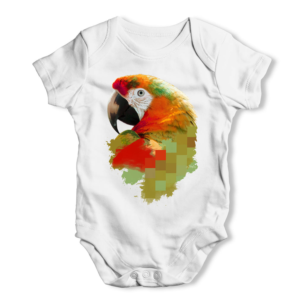Watercolour Pixel McCaw Parrot's Face Baby Grow Bodysuit