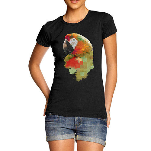 Women's Watercolour Pixel McCaw Parrot's Face T-Shirt