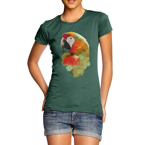 Women's Watercolour Pixel McCaw Parrot's Face T-Shirt