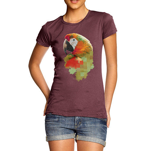 Women's Watercolour Pixel McCaw Parrot's Face T-Shirt