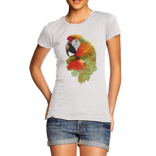 Women's Watercolour Pixel McCaw Parrot's Face T-Shirt