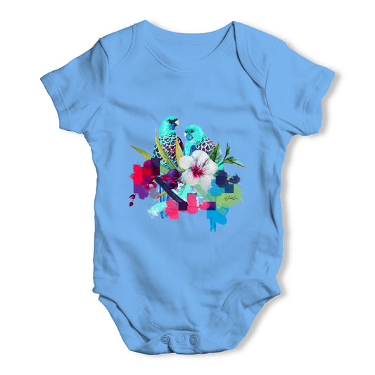 Watercolour Pixel Birds With Flowers Baby Grow Bodysuit