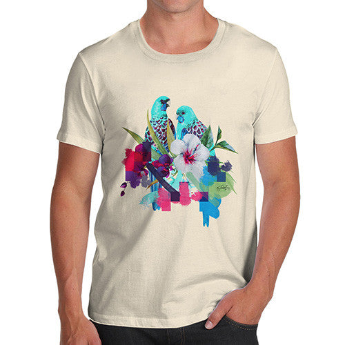 Men's Watercolour Pixel Birds With Flowers T-Shirt