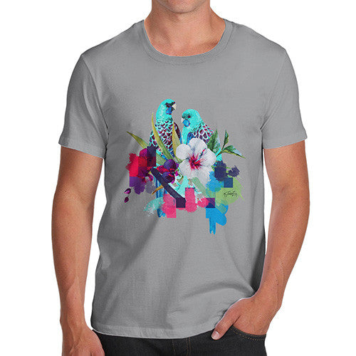 Men's Watercolour Pixel Birds With Flowers T-Shirt