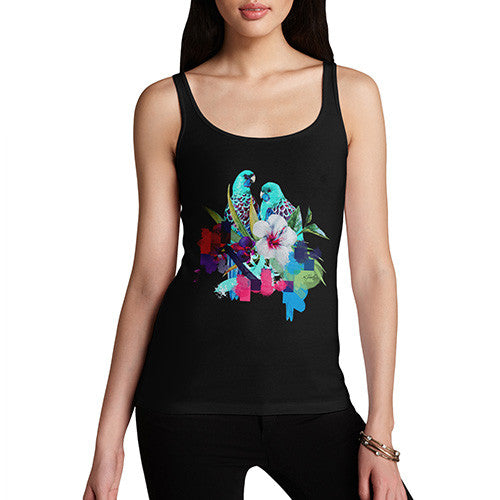 Women's Watercolour Pixel Birds With Flowers Tank Top