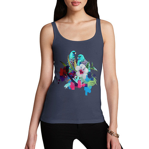 Women's Watercolour Pixel Birds With Flowers Tank Top