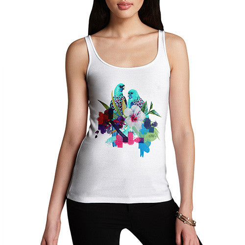 Women's Watercolour Pixel Birds With Flowers Tank Top