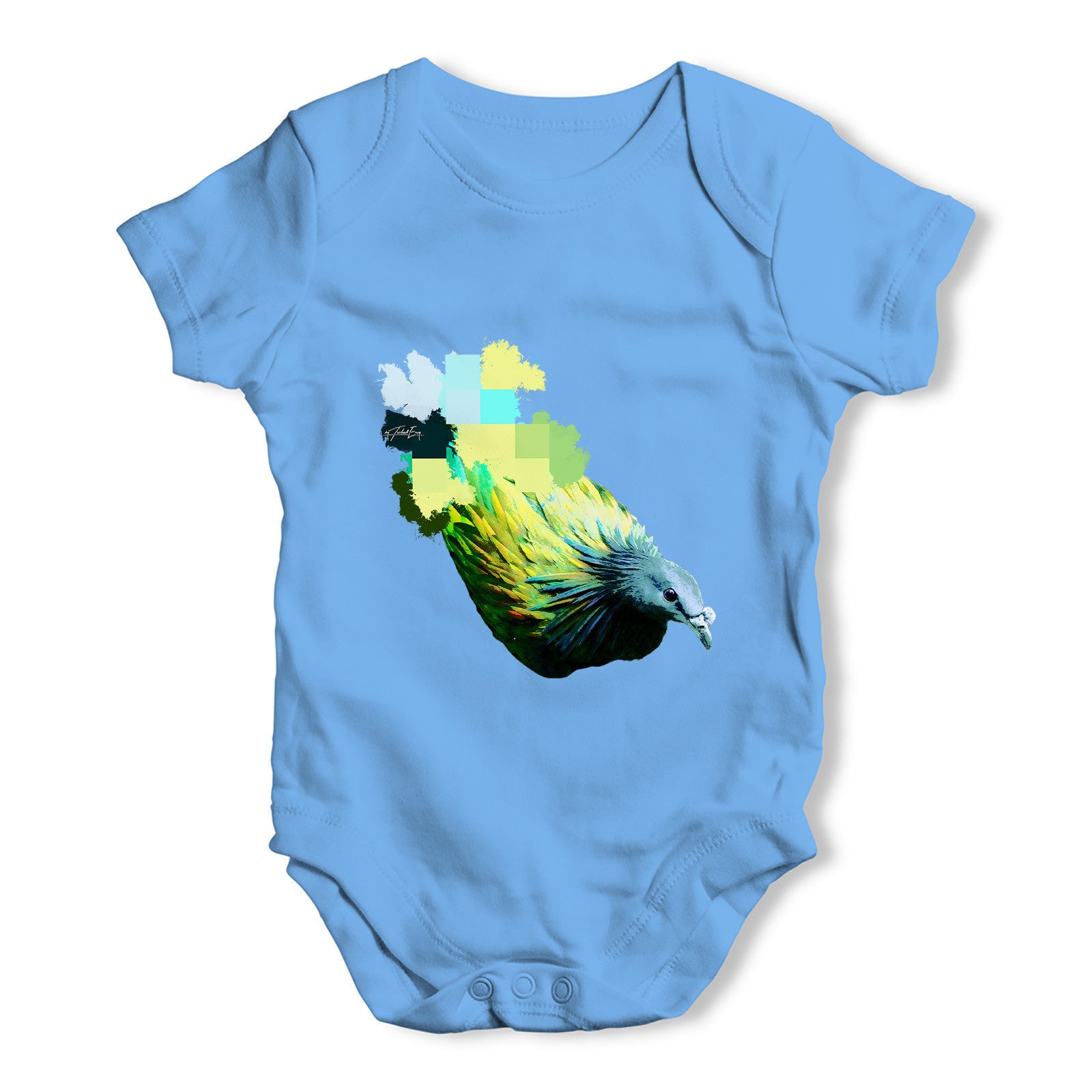 Watercolour Pixel Green Pigeon Baby Grow Bodysuit