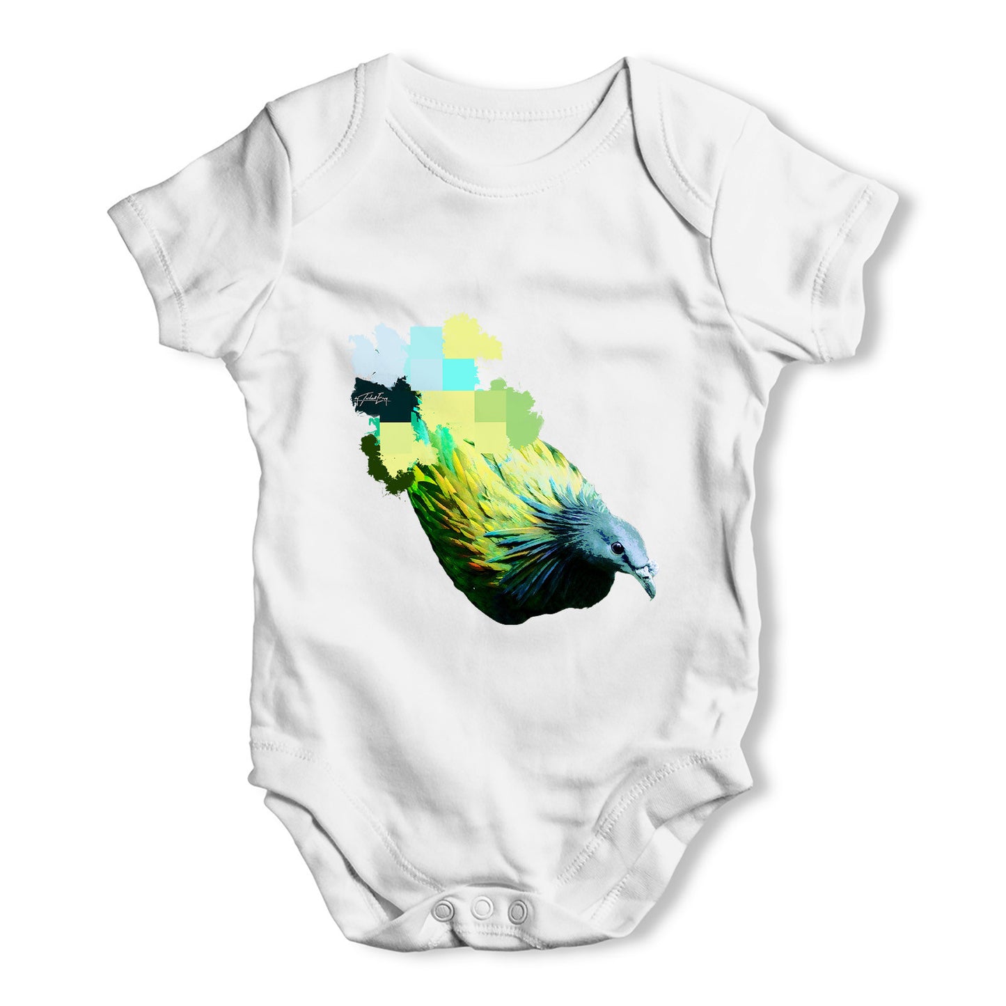 Watercolour Pixel Green Pigeon Baby Grow Bodysuit