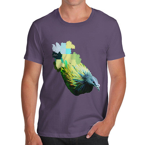 Men's Watercolour Pixel Green Pigeon T-Shirt