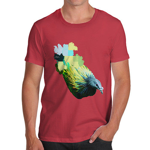 Men's Watercolour Pixel Green Pigeon T-Shirt