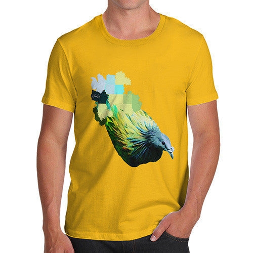 Men's Watercolour Pixel Green Pigeon T-Shirt