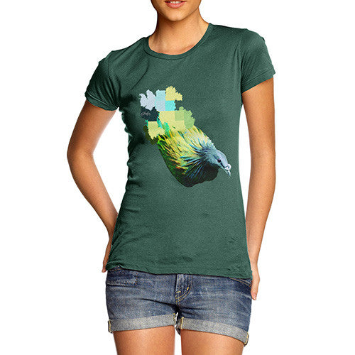 Women's Watercolour Pixel Green Pigeon T-Shirt