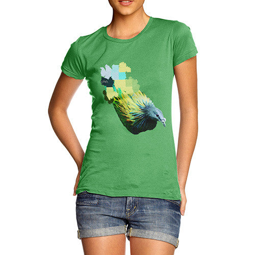 Women's Watercolour Pixel Green Pigeon T-Shirt