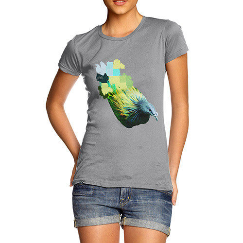 Women's Watercolour Pixel Green Pigeon T-Shirt