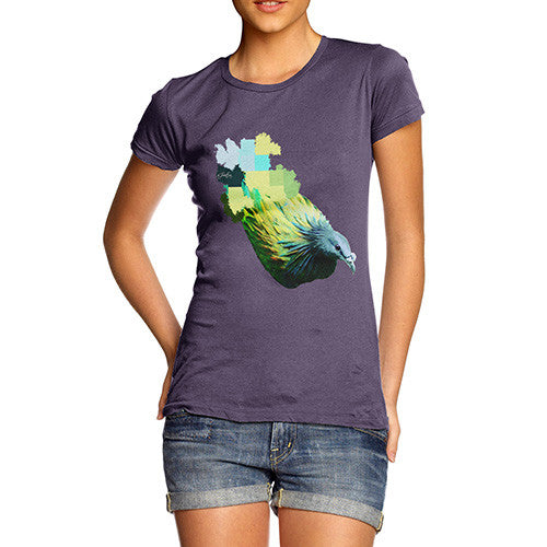 Women's Watercolour Pixel Green Pigeon T-Shirt