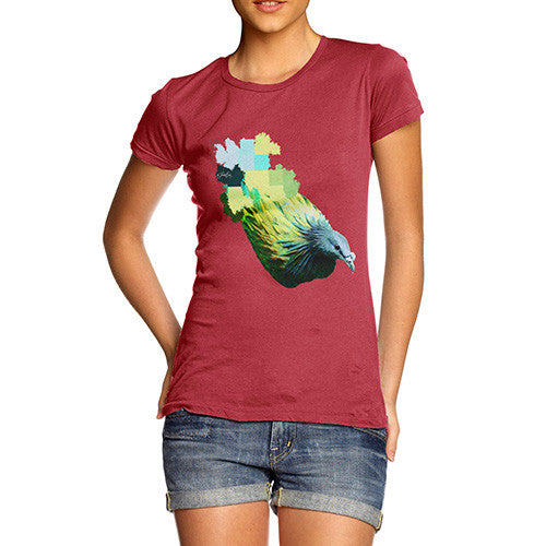 Women's Watercolour Pixel Green Pigeon T-Shirt