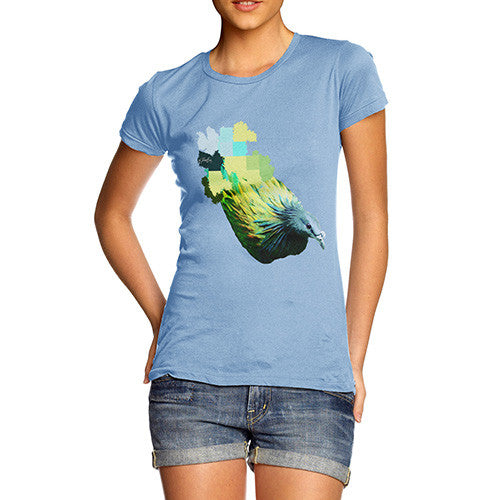 Women's Watercolour Pixel Green Pigeon T-Shirt