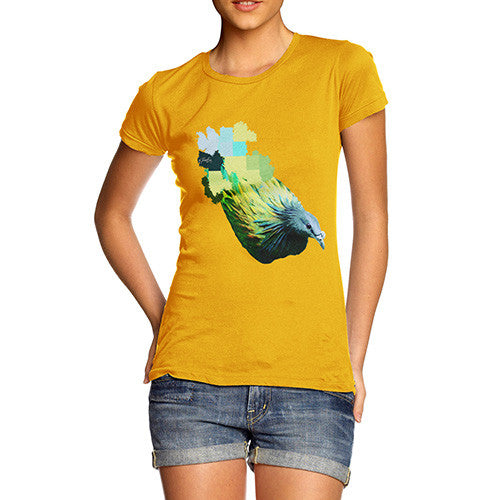 Women's Watercolour Pixel Green Pigeon T-Shirt