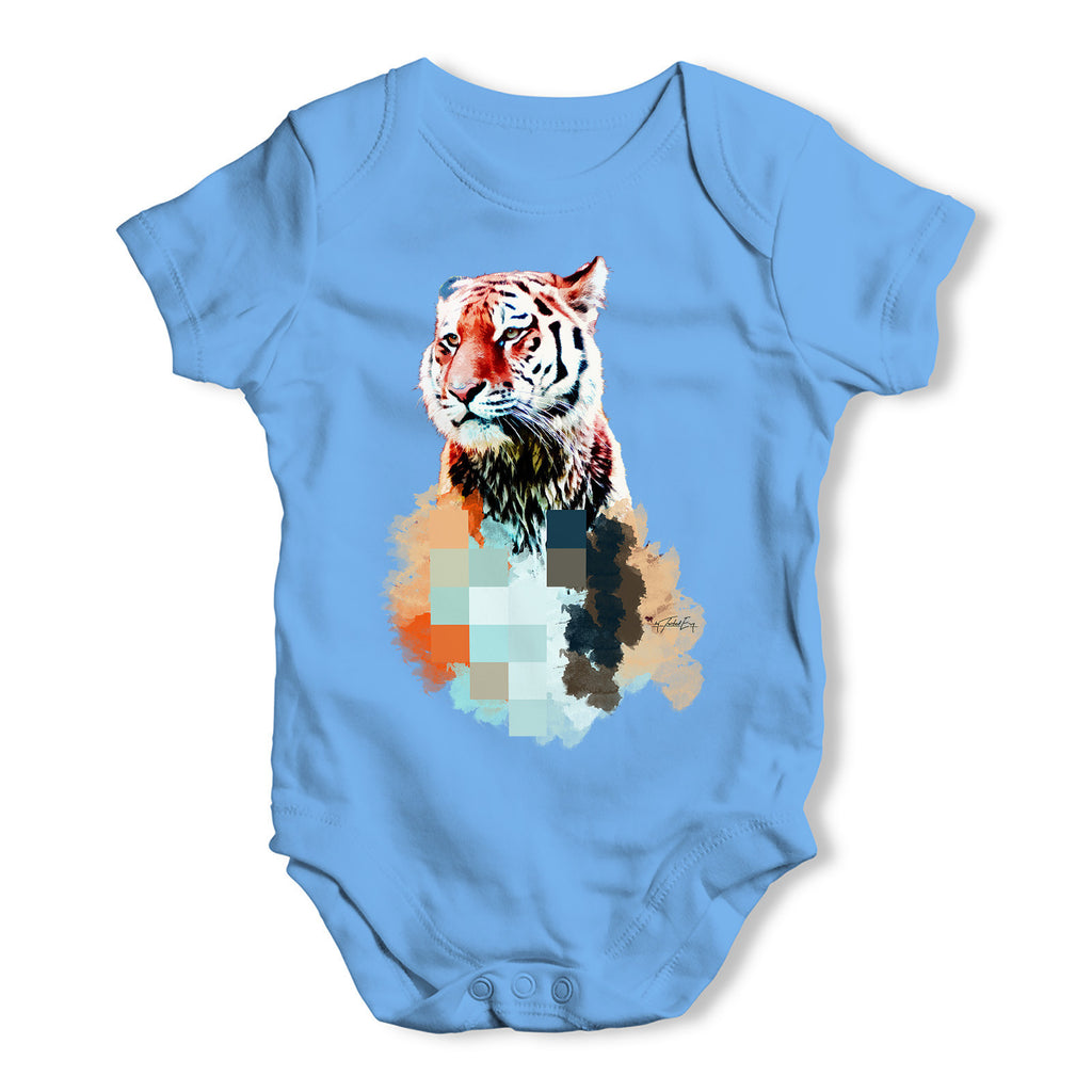 Watercolour Pixel Tiger Baby Grow Bodysuit