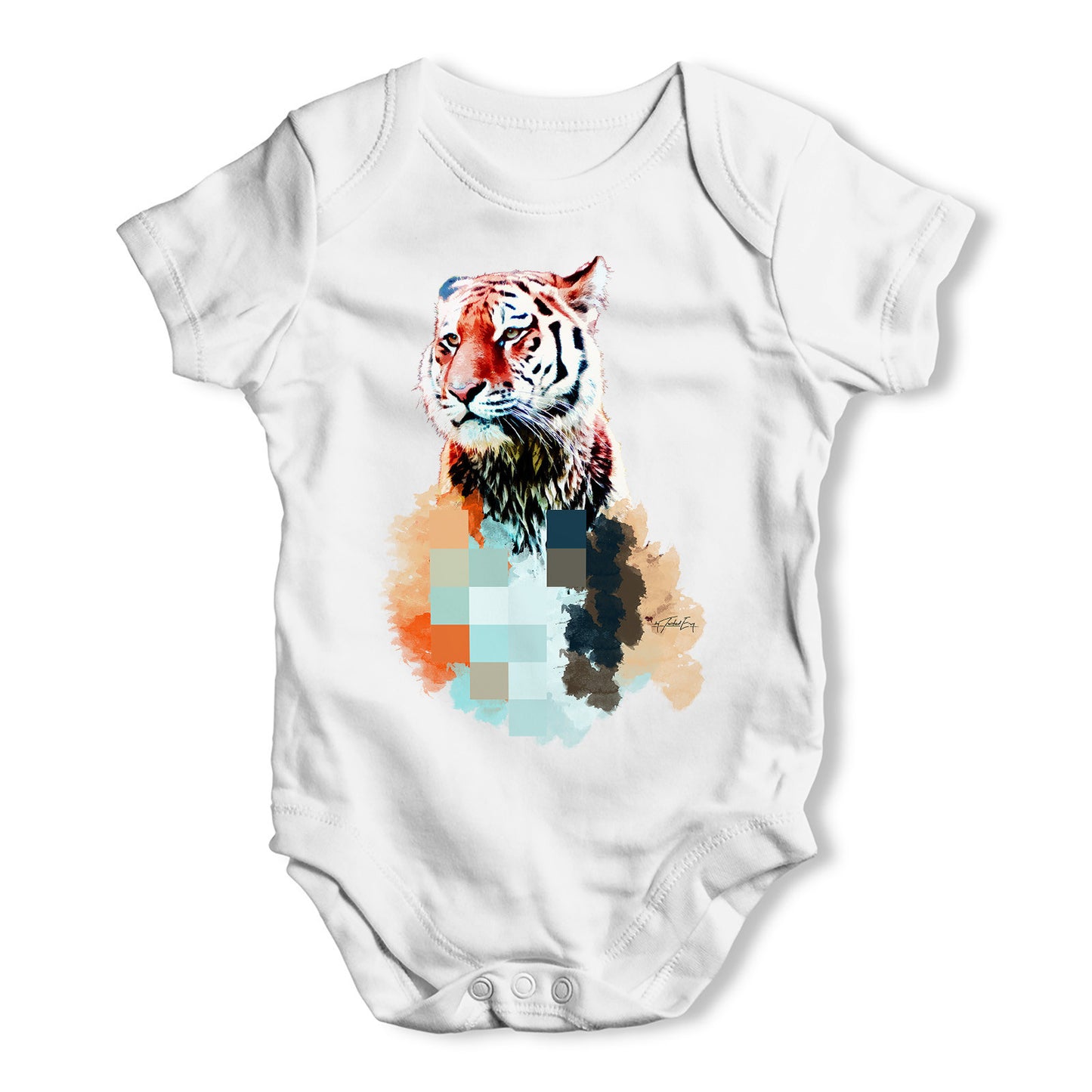 Watercolour Pixel Tiger Baby Grow Bodysuit