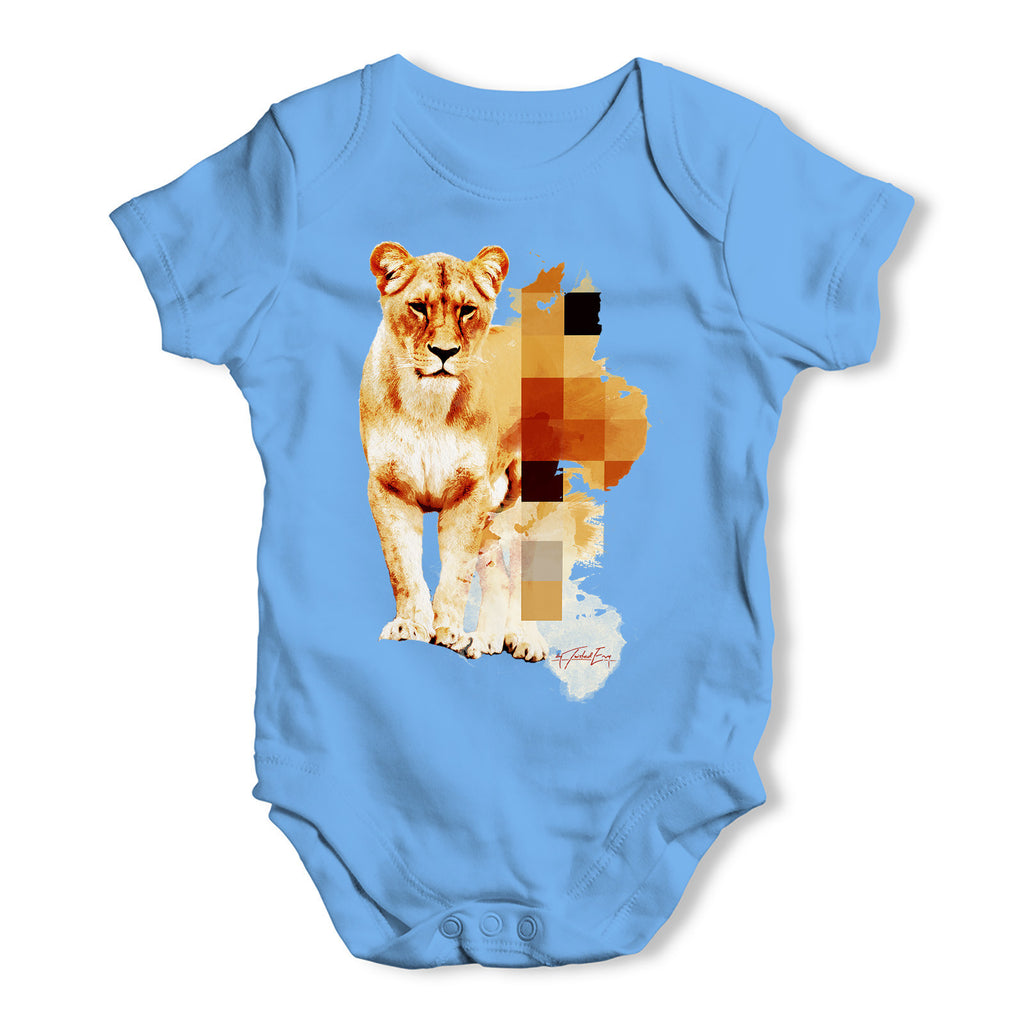 Watercolour Pixel Lion Baby Grow Bodysuit