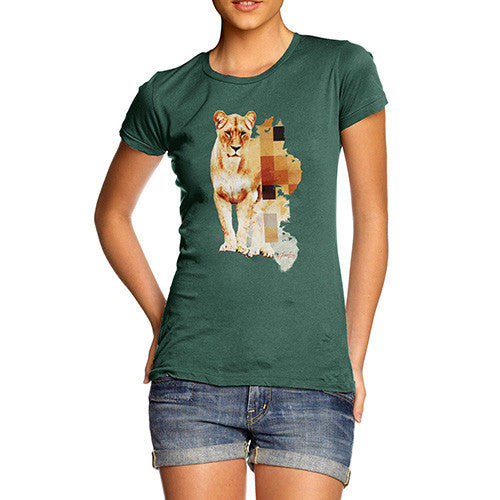 Women's Watercolour Pixel Lion T-Shirt