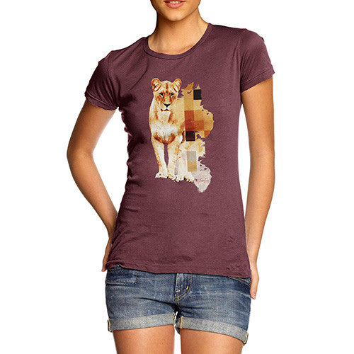 Women's Watercolour Pixel Lion T-Shirt