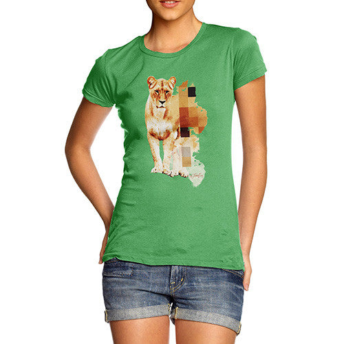 Women's Watercolour Pixel Lion T-Shirt