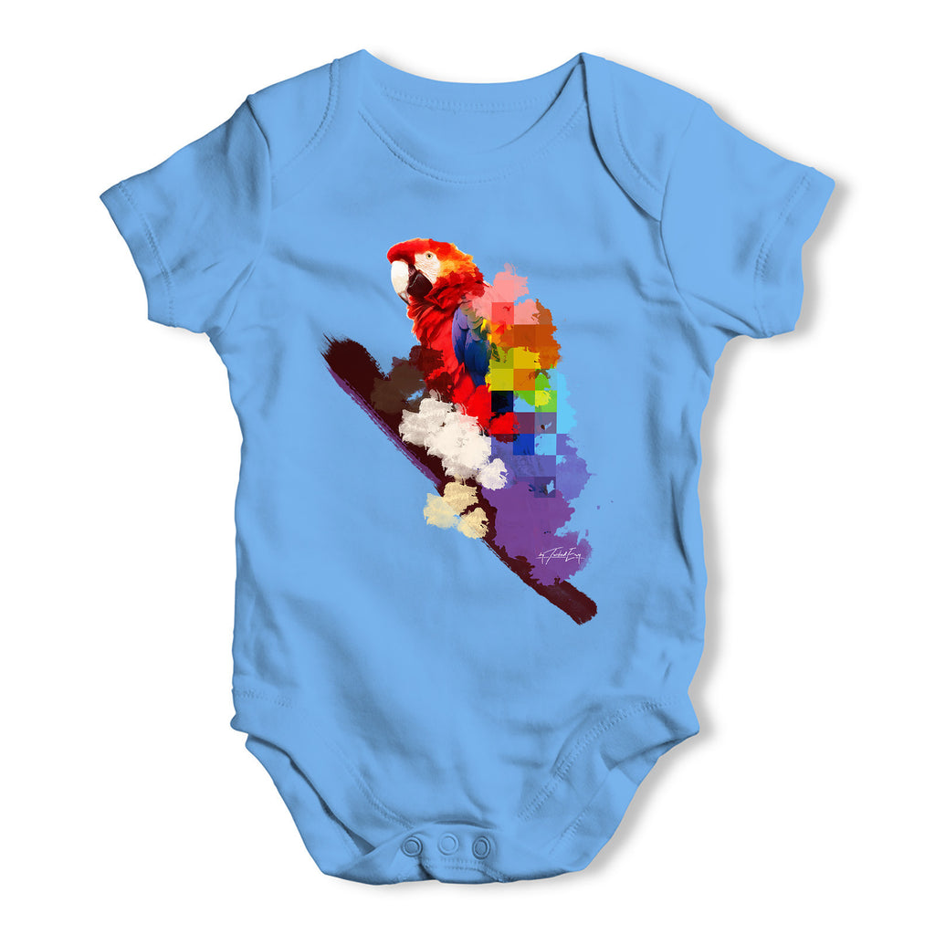 Watercolour Pixel Rainbow McCaw Parrot Baby Grow Bodysuit