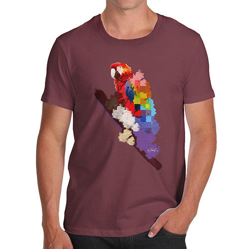 Men's Watercolour Pixel Rainbow McCaw Parrot T-Shirt