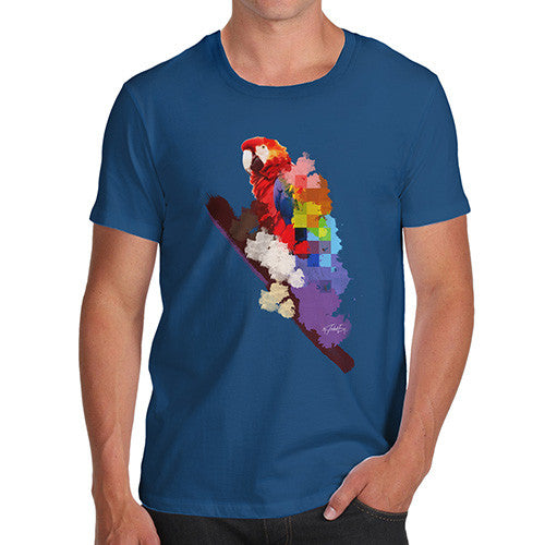 Men's Watercolour Pixel Rainbow McCaw Parrot T-Shirt