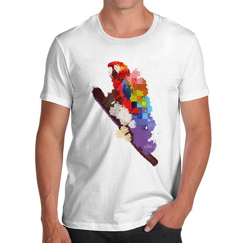 Men's Watercolour Pixel Rainbow McCaw Parrot T-Shirt