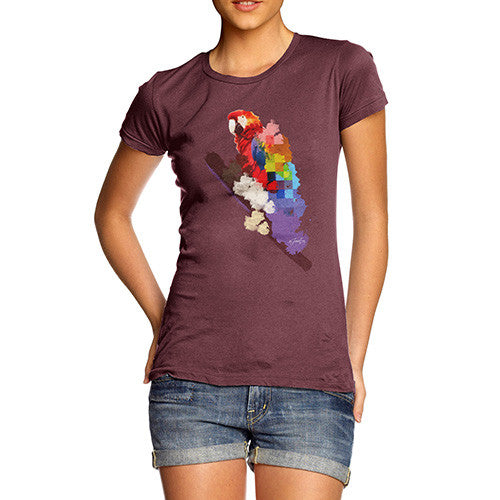 Women's Watercolour Pixel Rainbow McCaw Parrot T-Shirt