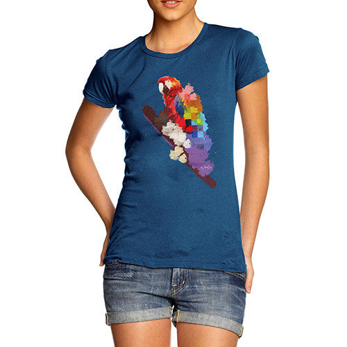 Women's Watercolour Pixel Rainbow McCaw Parrot T-Shirt