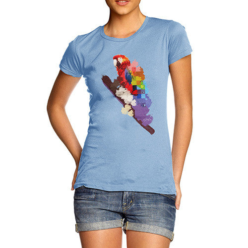 Women's Watercolour Pixel Rainbow McCaw Parrot T-Shirt