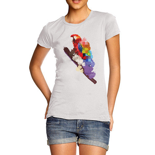 Women's Watercolour Pixel Rainbow McCaw Parrot T-Shirt