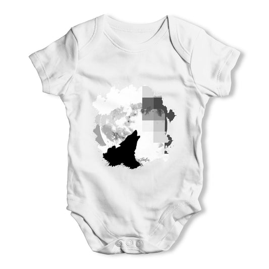 Watercolour Pixel Wolf Moon Baby Grow Bodysuit