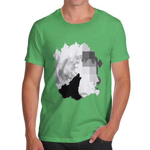 Men's Watercolour Pixel Wolf Moon T-Shirt