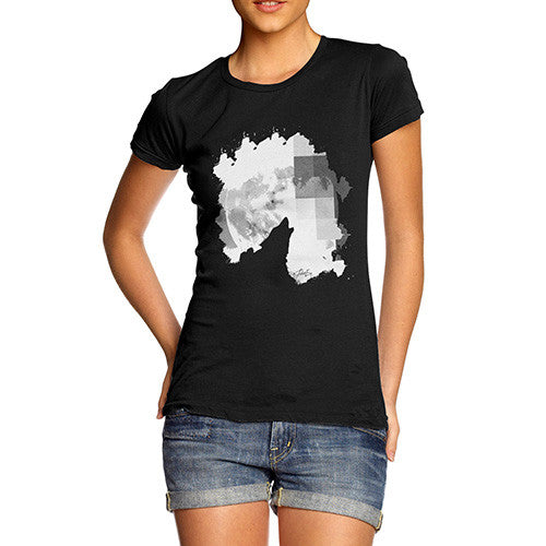 Women's Watercolour Pixel Wolf Moon T-Shirt