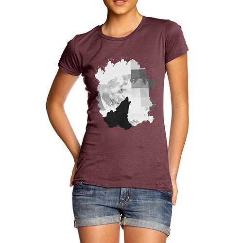 Women's Watercolour Pixel Wolf Moon T-Shirt