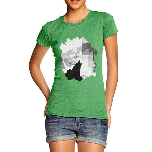 Women's Watercolour Pixel Wolf Moon T-Shirt