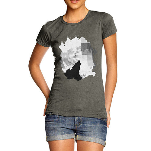 Women's Watercolour Pixel Wolf Moon T-Shirt