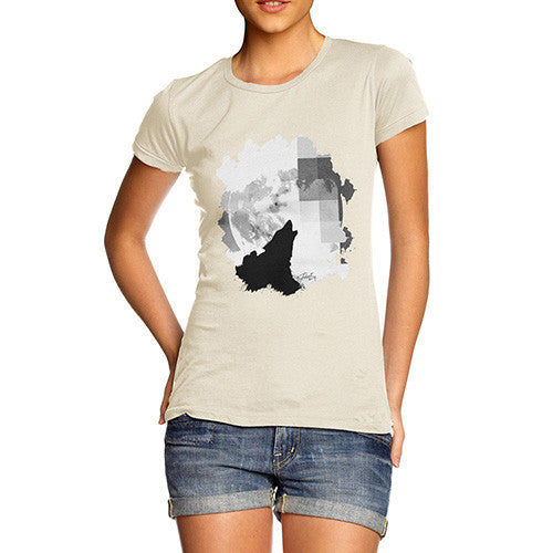 Women's Watercolour Pixel Wolf Moon T-Shirt