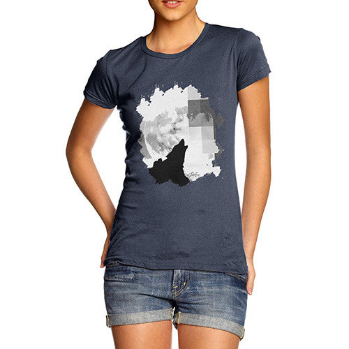 Women's Watercolour Pixel Wolf Moon T-Shirt