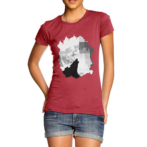 Women's Watercolour Pixel Wolf Moon T-Shirt