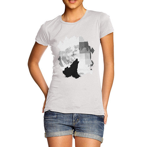 Women's Watercolour Pixel Wolf Moon T-Shirt