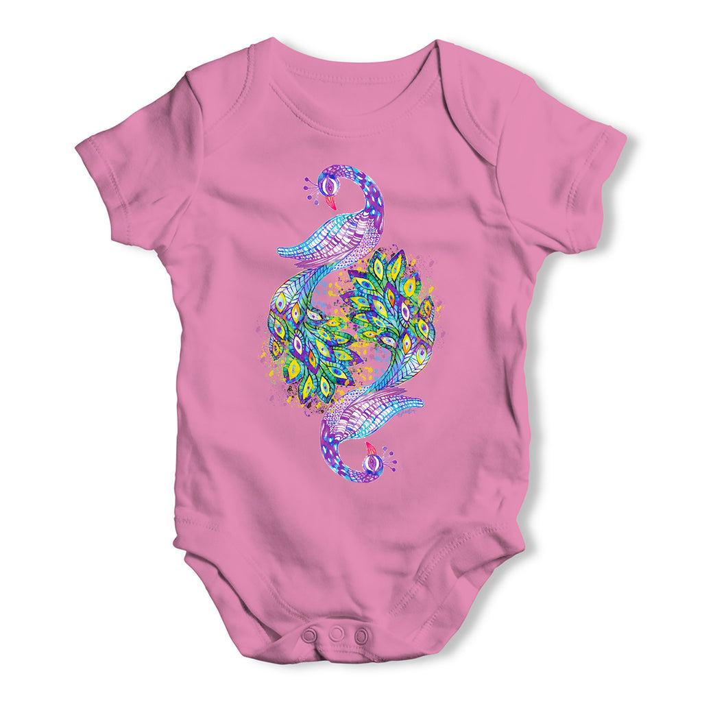 Watercolour Rainbow Peacocks Baby Grow Bodysuit