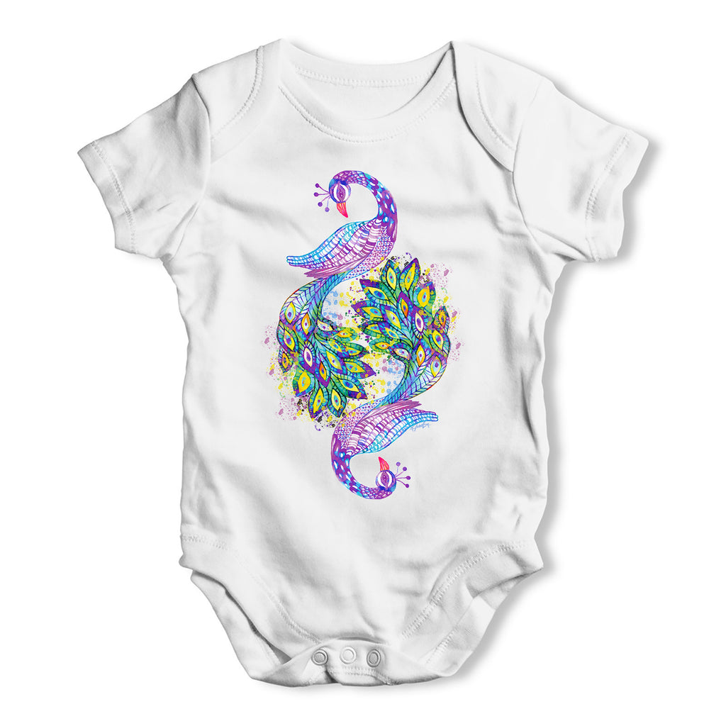 Watercolour Rainbow Peacocks Baby Grow Bodysuit