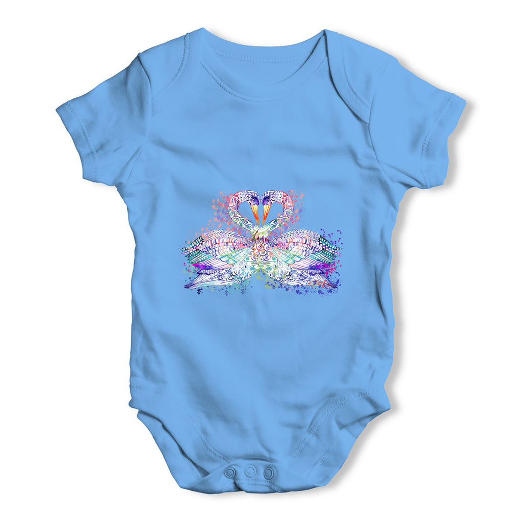 Watercolour Rainbow Swans Baby Grow Bodysuit
